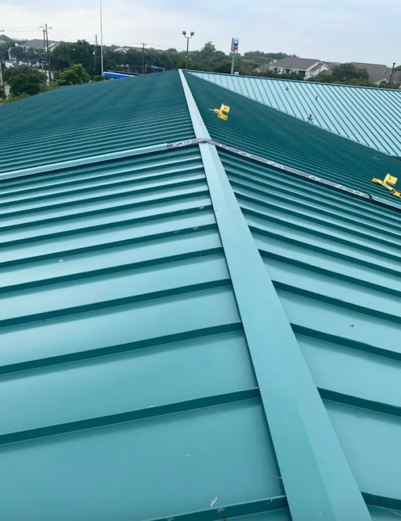 Green commercial metal roof ridge and valley for Metal Roof Repair in Tucson Estates